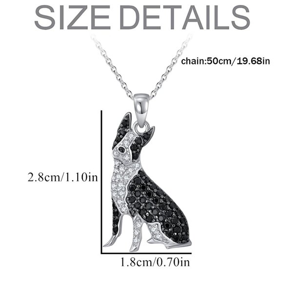 Boston Terrier Dog Breed Rhodium Plated Sterling Silver CZ Stone Necklace NEW - Picture 8 of 11